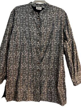Chicos’s Design Tunic Jacket Womens 3 Black Silver Design Bohemian XL Button Up